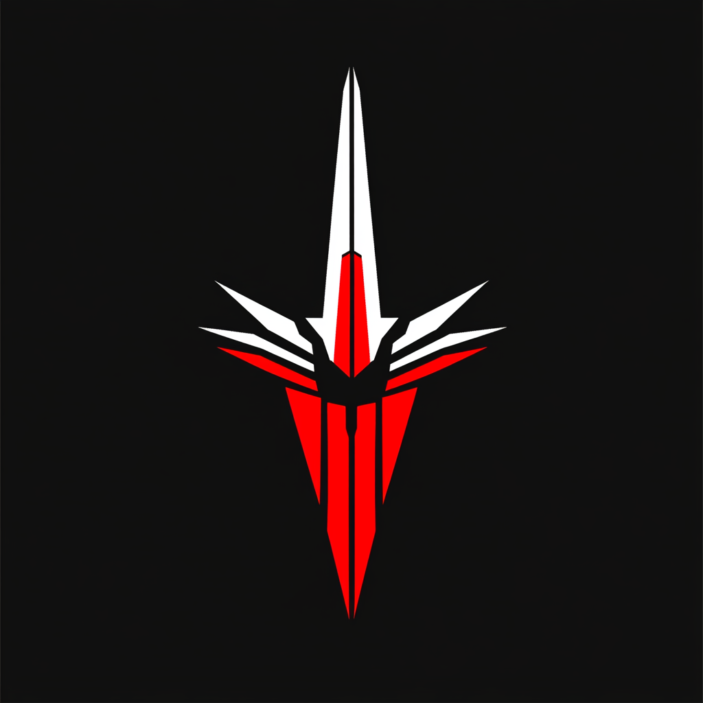 Minimalist Sci-Fi Military Logo in Black, Red & White