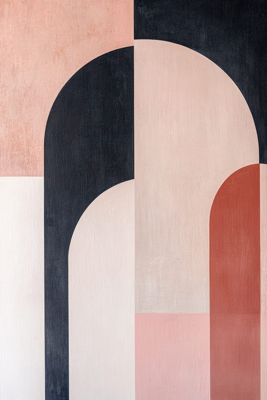 Minimalist abstract artwork with geometric shapes in soft tones.