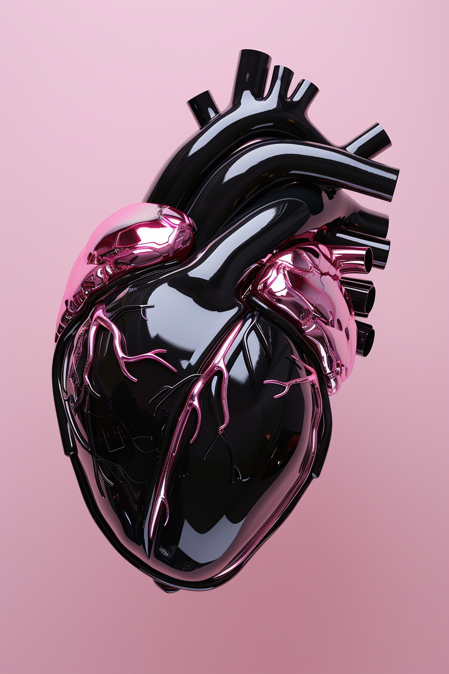 Minimalist artificial human heart product photography