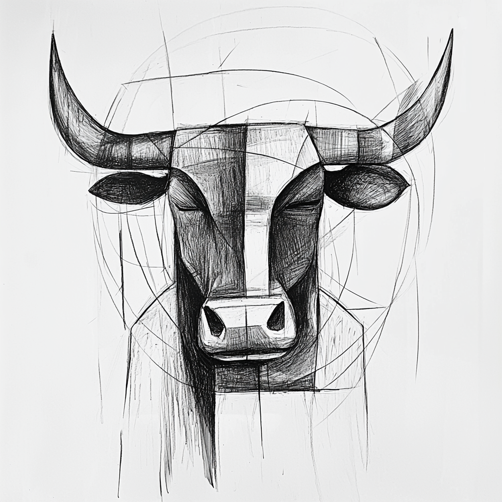 Minimalist charcoal sketch of a bull by Picasso