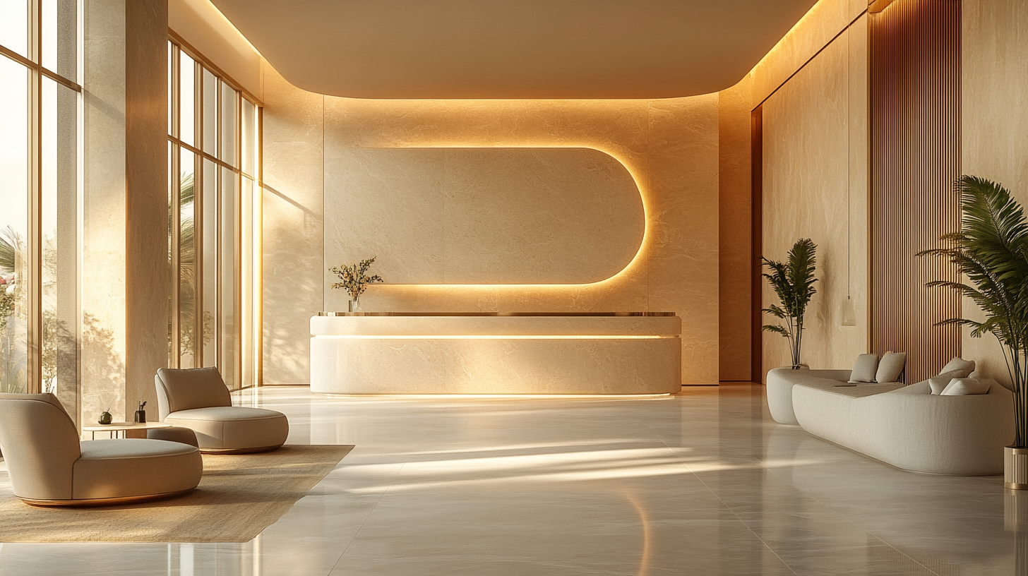Minimalist elegant doctors office with light tone colors.