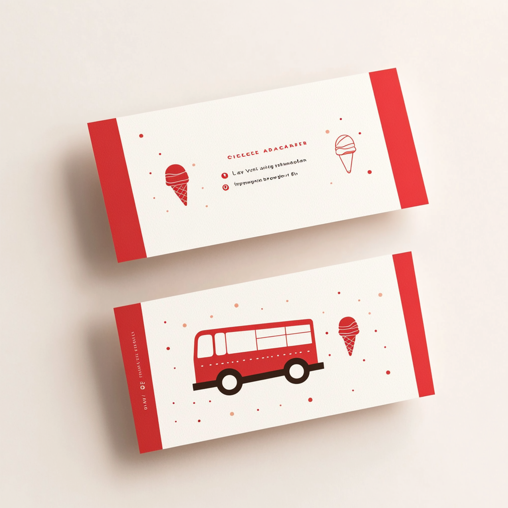 Minimalist ice cream truck business card design with gelato scoops.