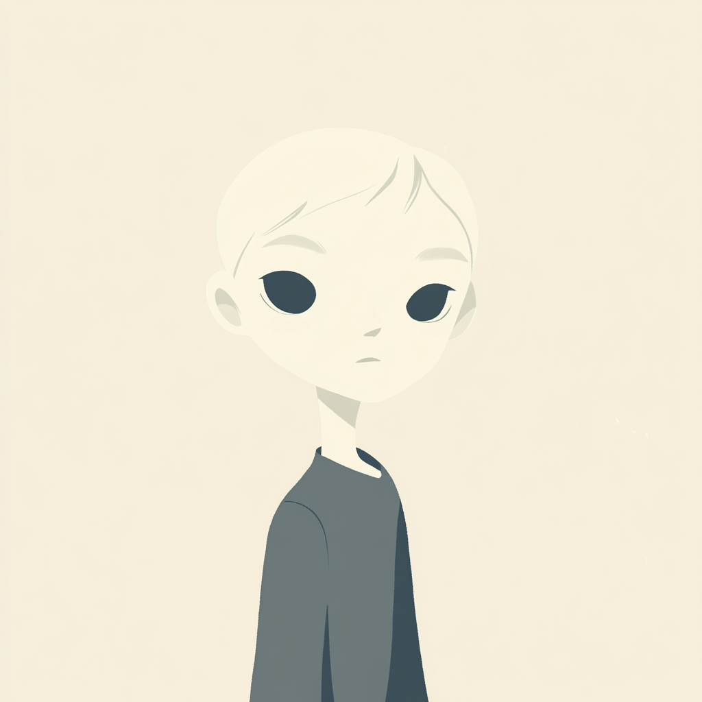 Minimalist illustration of calm character with delicate features