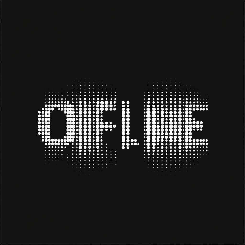 Minimalist logo design: 'O.F.F.L.I.N.E' on black background