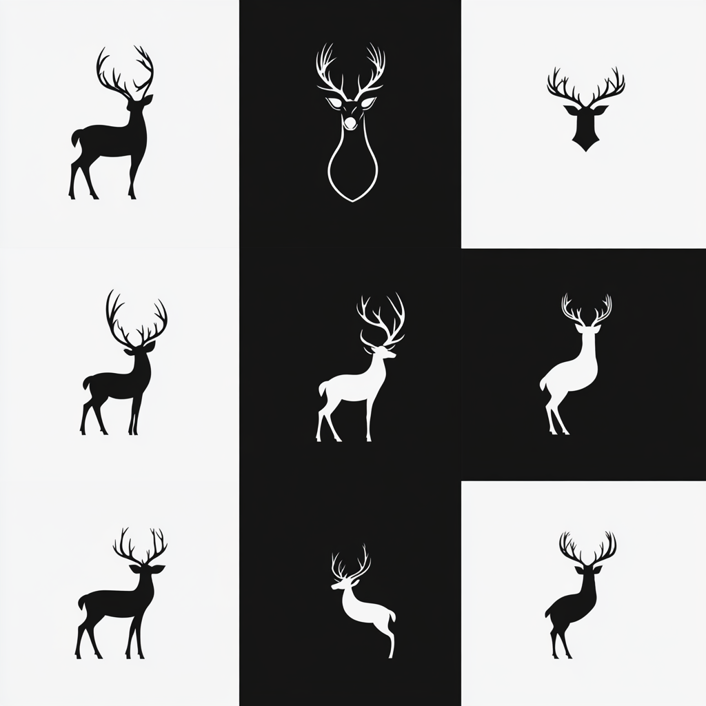 Minimalist reindeer logos in black and white