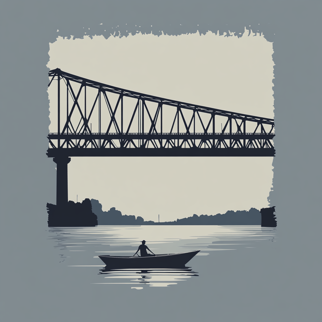 Minimalist t-shirt design with Howrah Bridge and sailor.