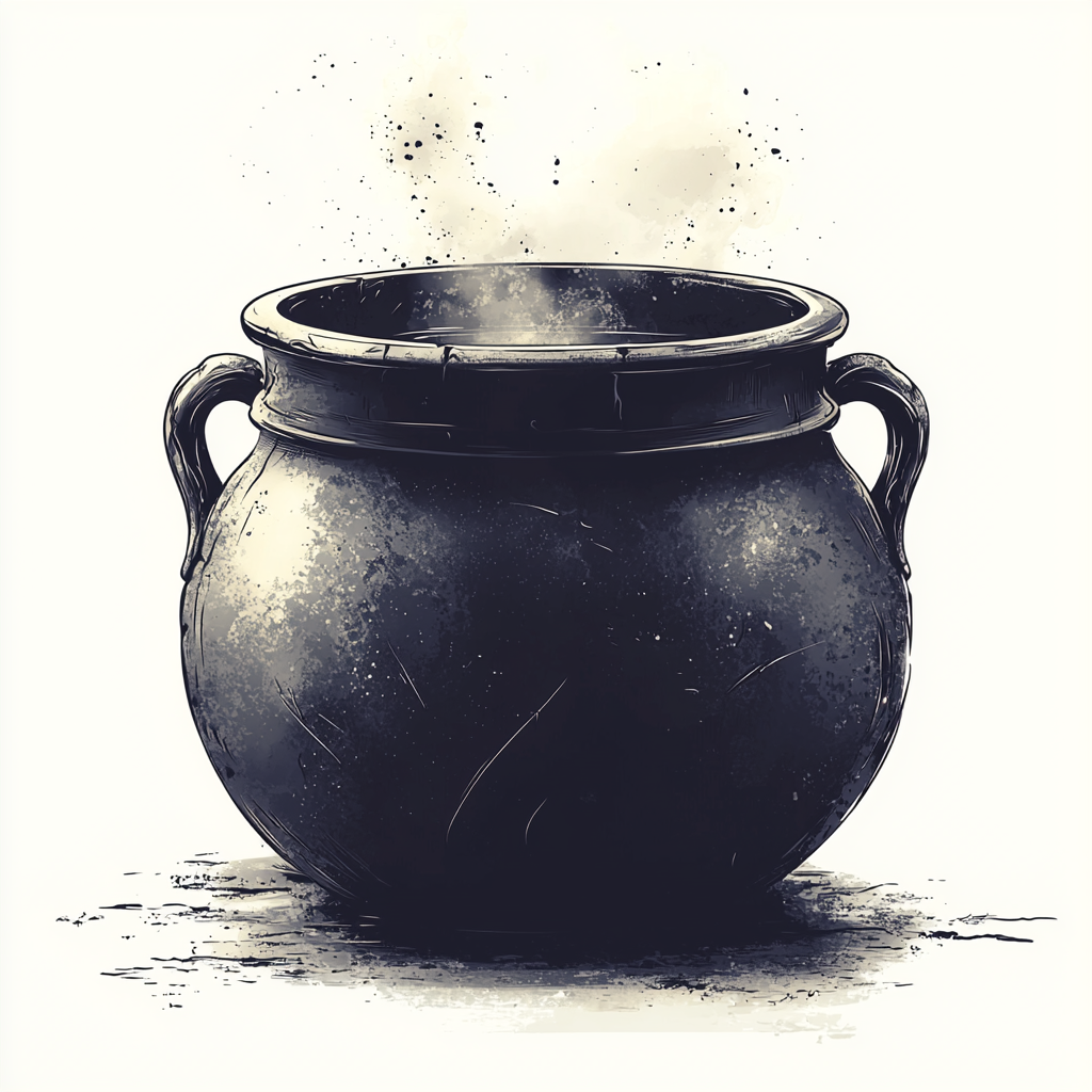 Minimalist vector witch's cauldron on white background illustration.