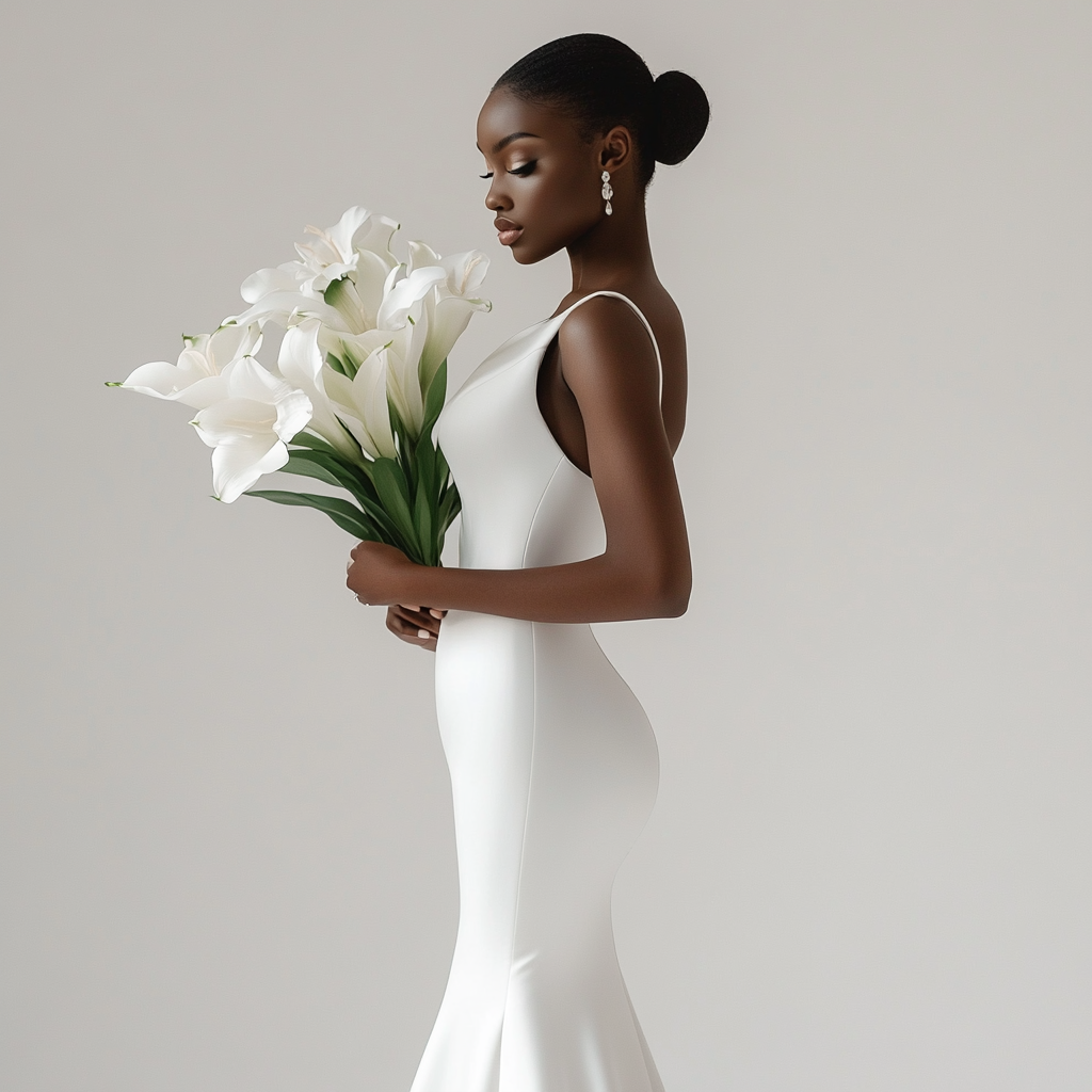 Minimalist wedding dress with slight illusion of white lily.