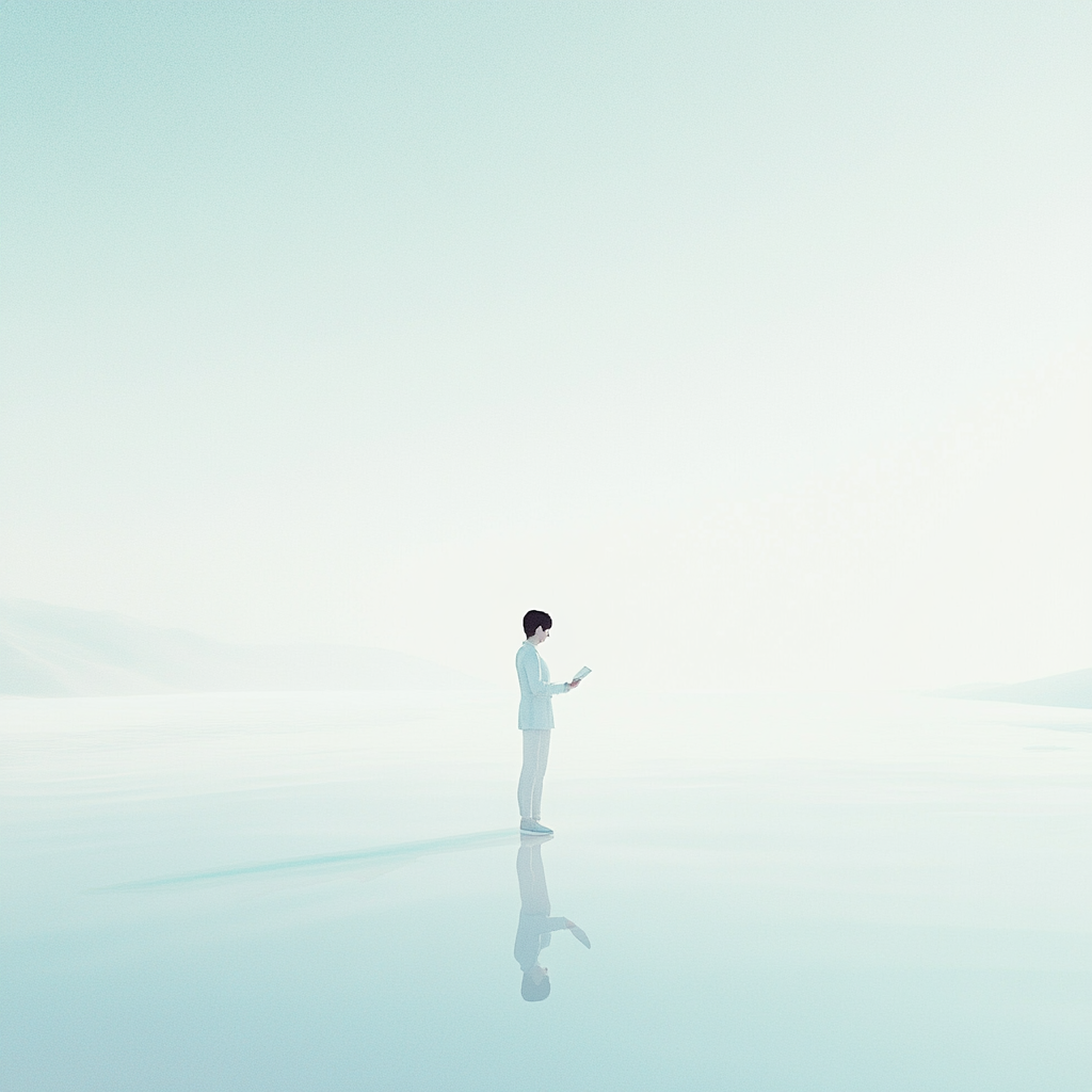 Minimalistic, photorealistic image of serene person focused on task.