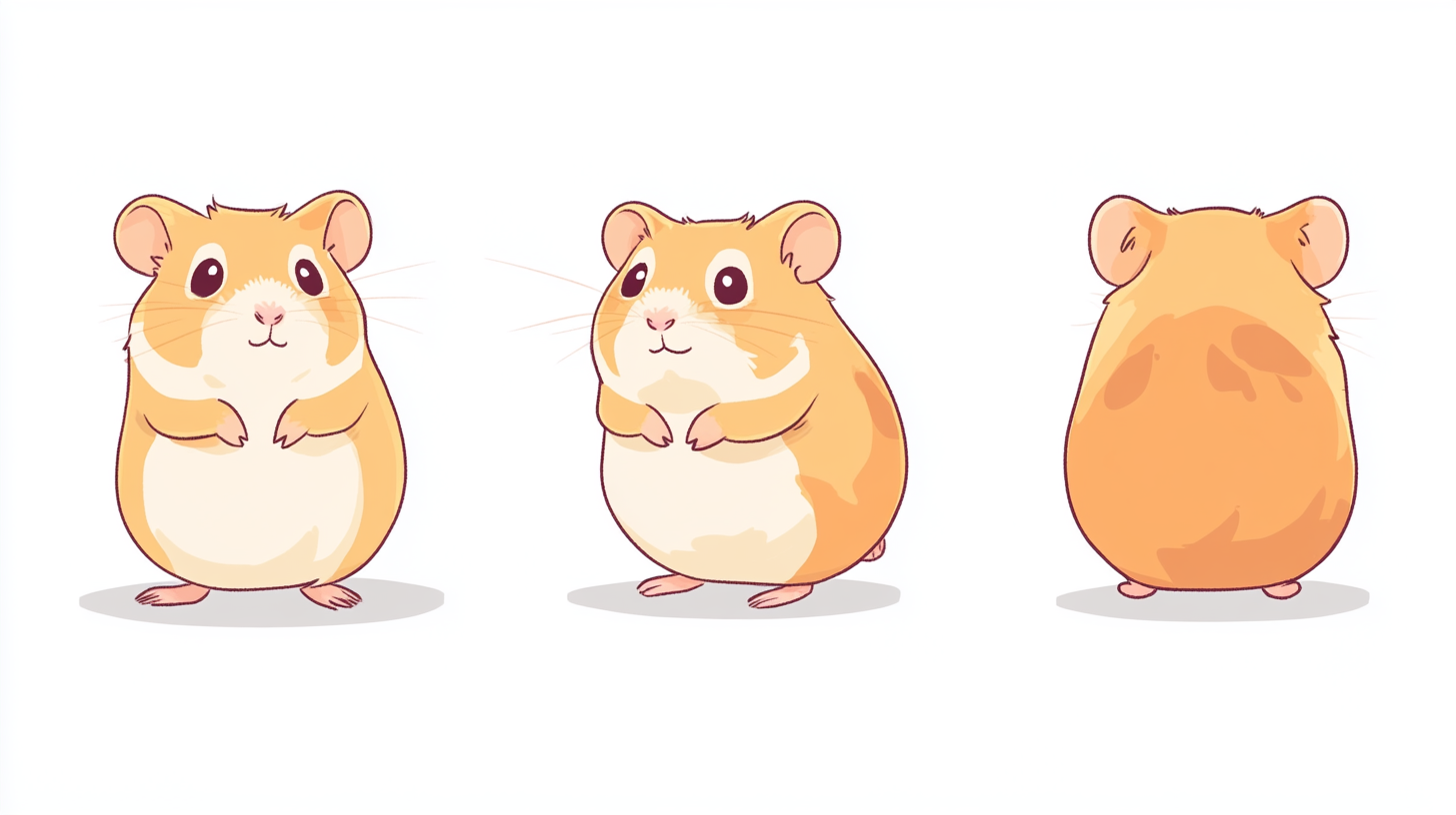 Minimalistic Hamster Illustration in Multiple Views