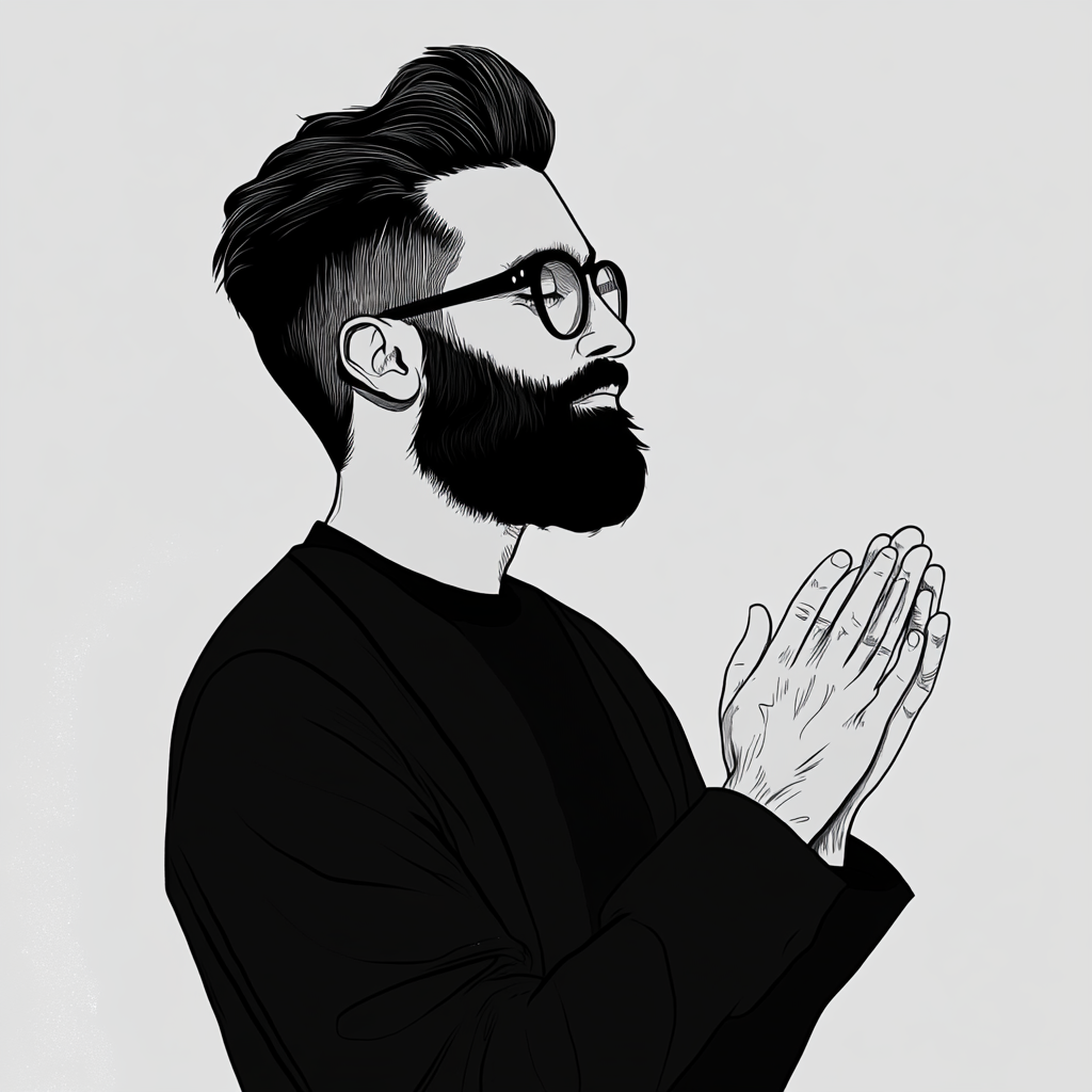 Minimalistic Illustration: Man with Pompadour, Glasses, and Beard