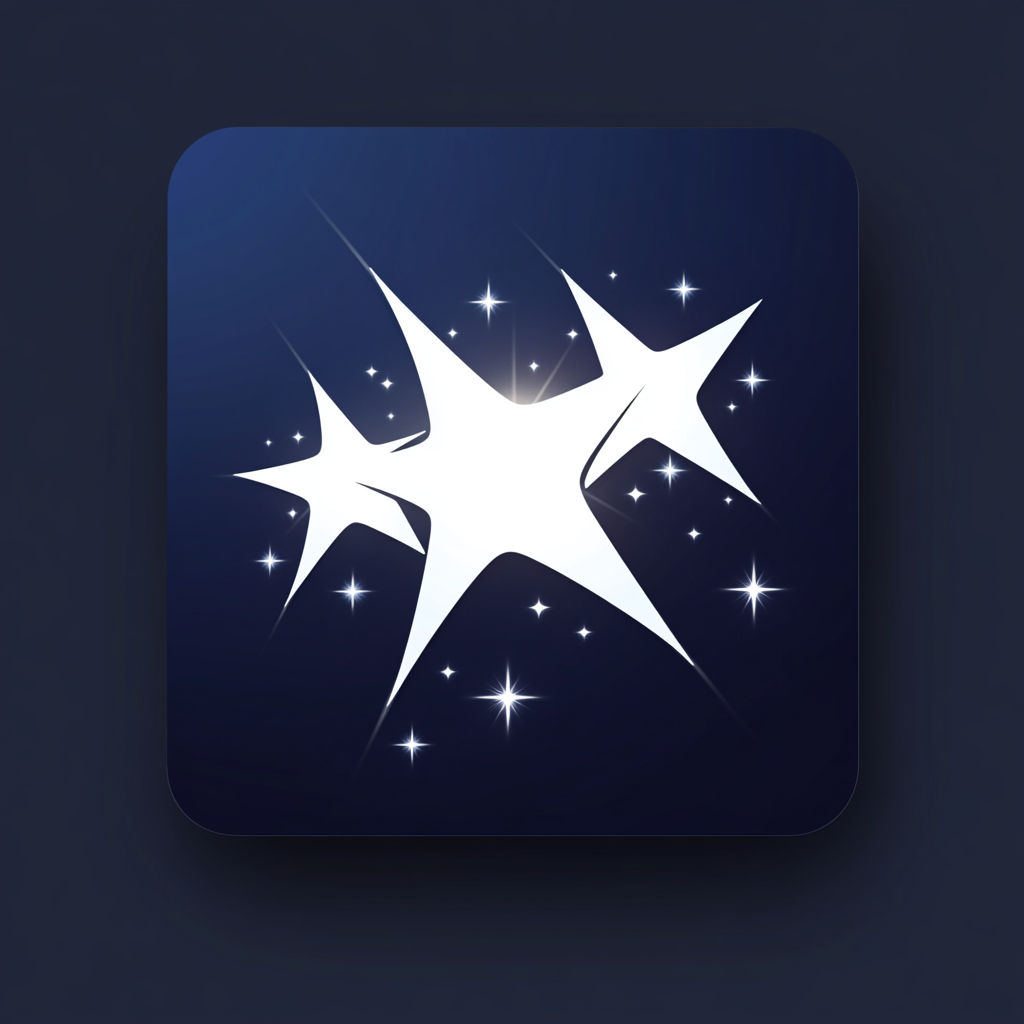 Minimalistic app icon with bright geometric stars on navy-blue.