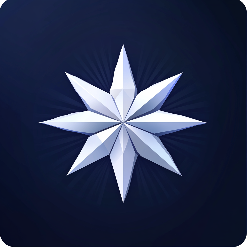 Minimalistic app icon with white star on navy background.