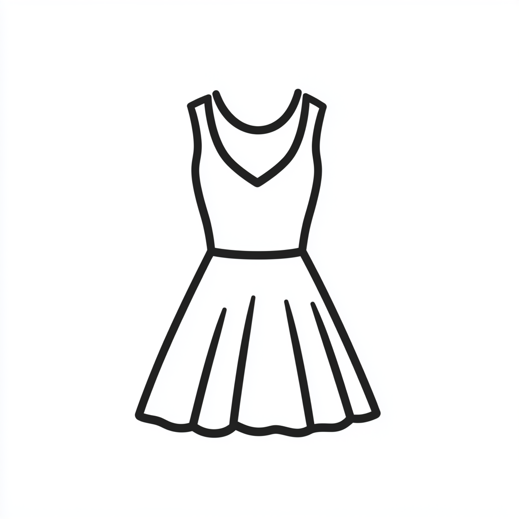 Minimalistic black line icon of a stylish dress.