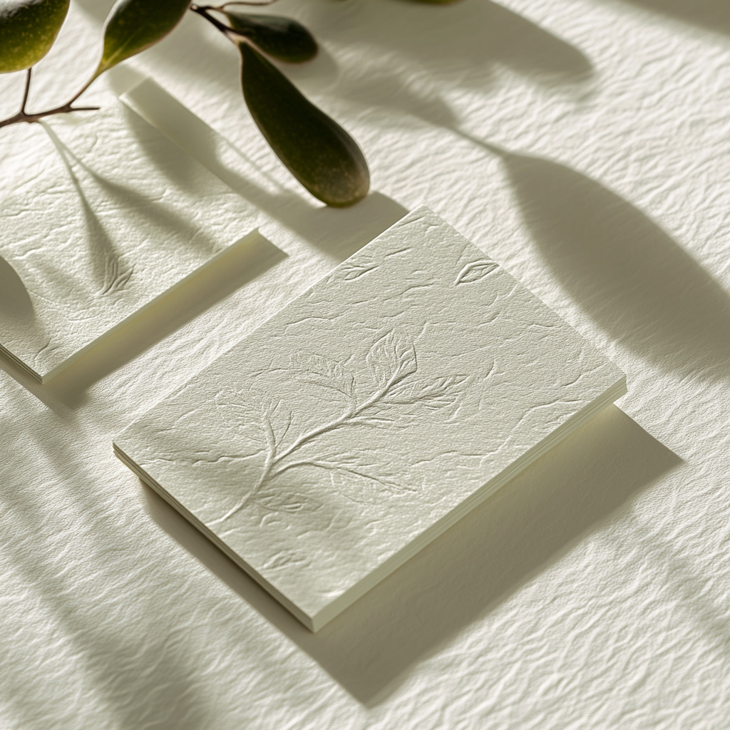 Minimalistic business card design for organic skincare company. Embossed.