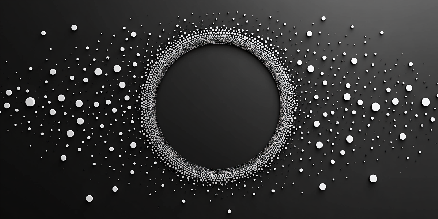 Minimalistic design with white dots on black background.