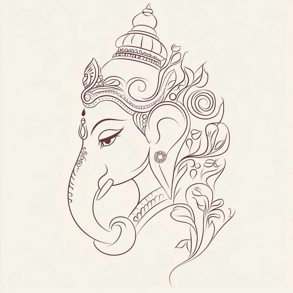 Minimalistic line art of Ganesha, Sweets, balanced composition.