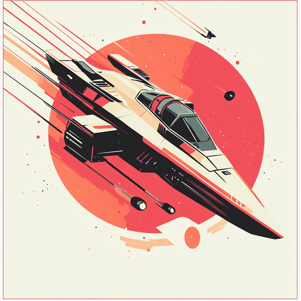 Minimalistic spaceship design with elegant geometry in space