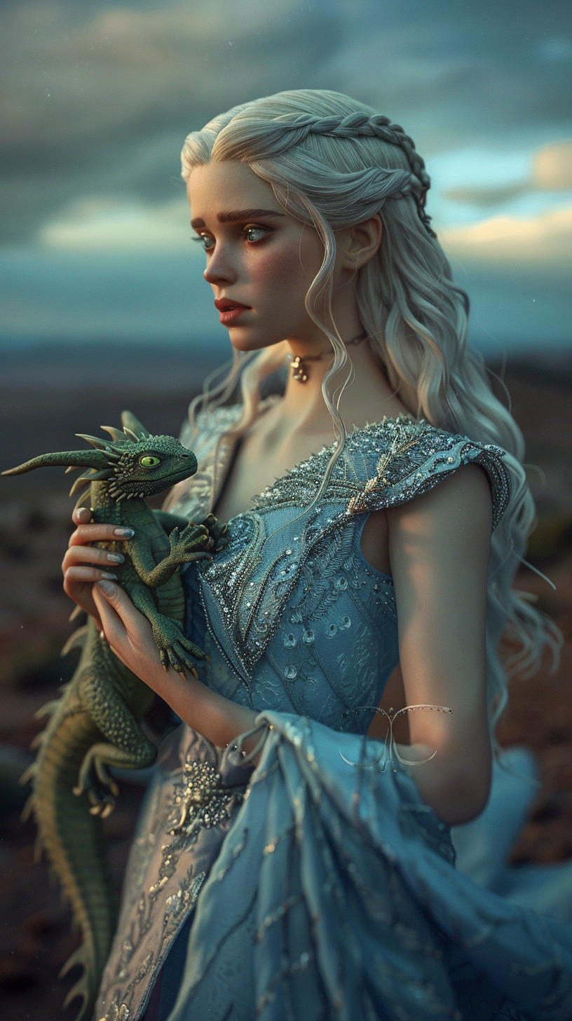 Minion Daenerys in Blue Dress Holding Dragon