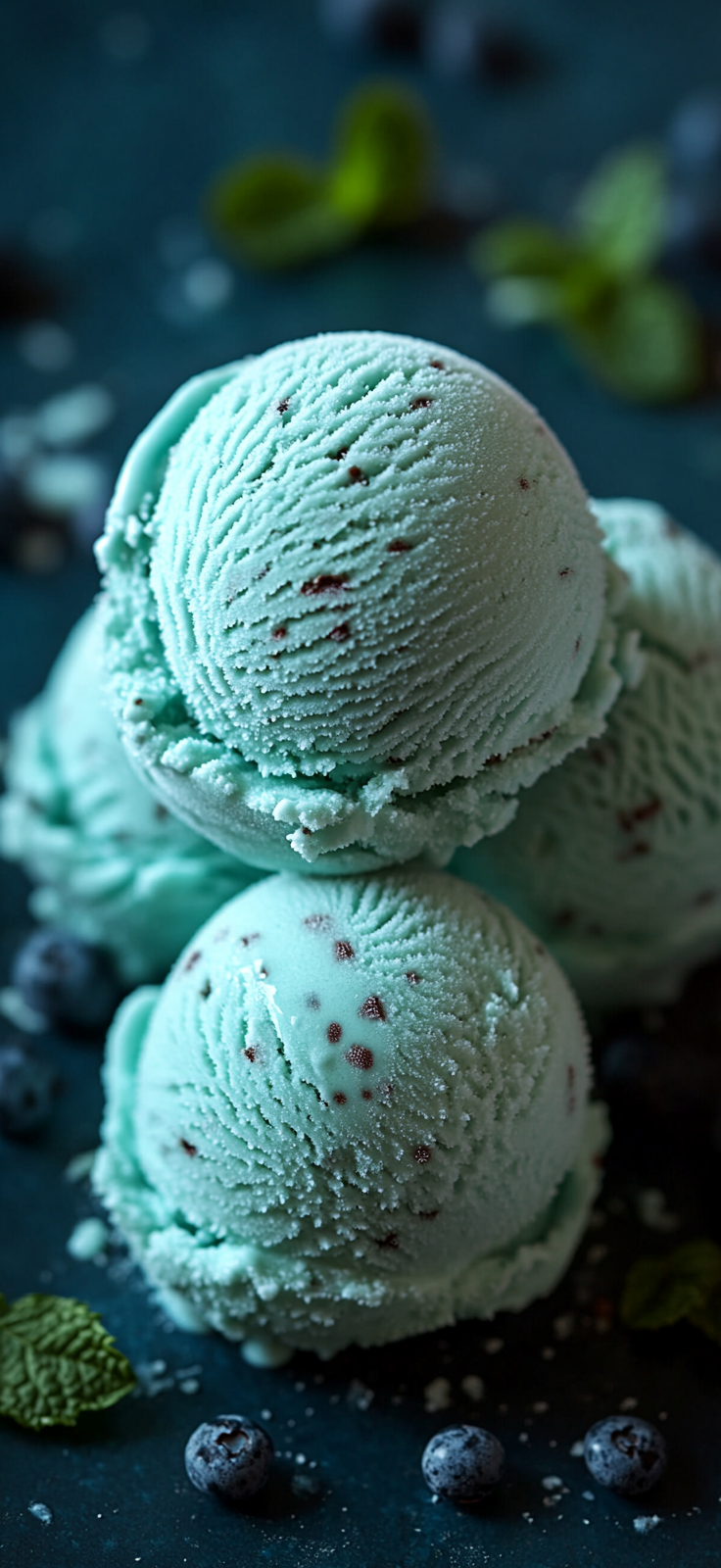 Mint blue ice cream scoops, delicate, refreshing Canon photo.