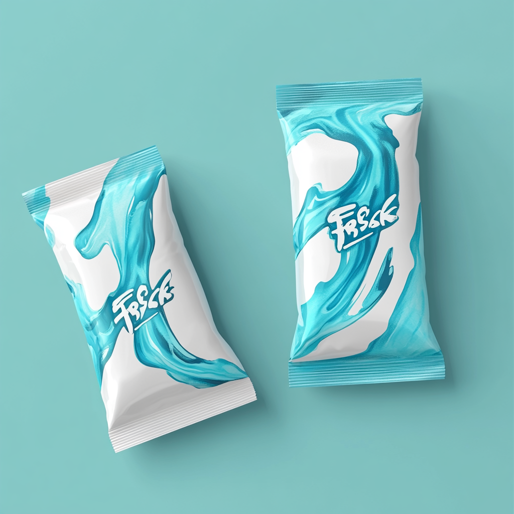 Mint snacks with FRISK brand design in white & blue.