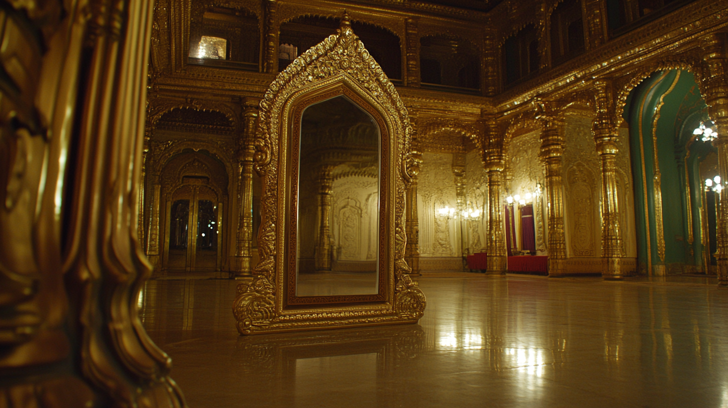 Mirror in golden palace at night 8k ARRI Alexa.