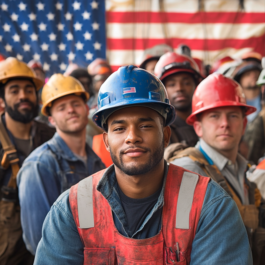 Mixed Races Workers in Hyperealistic Group Manifestation Painting