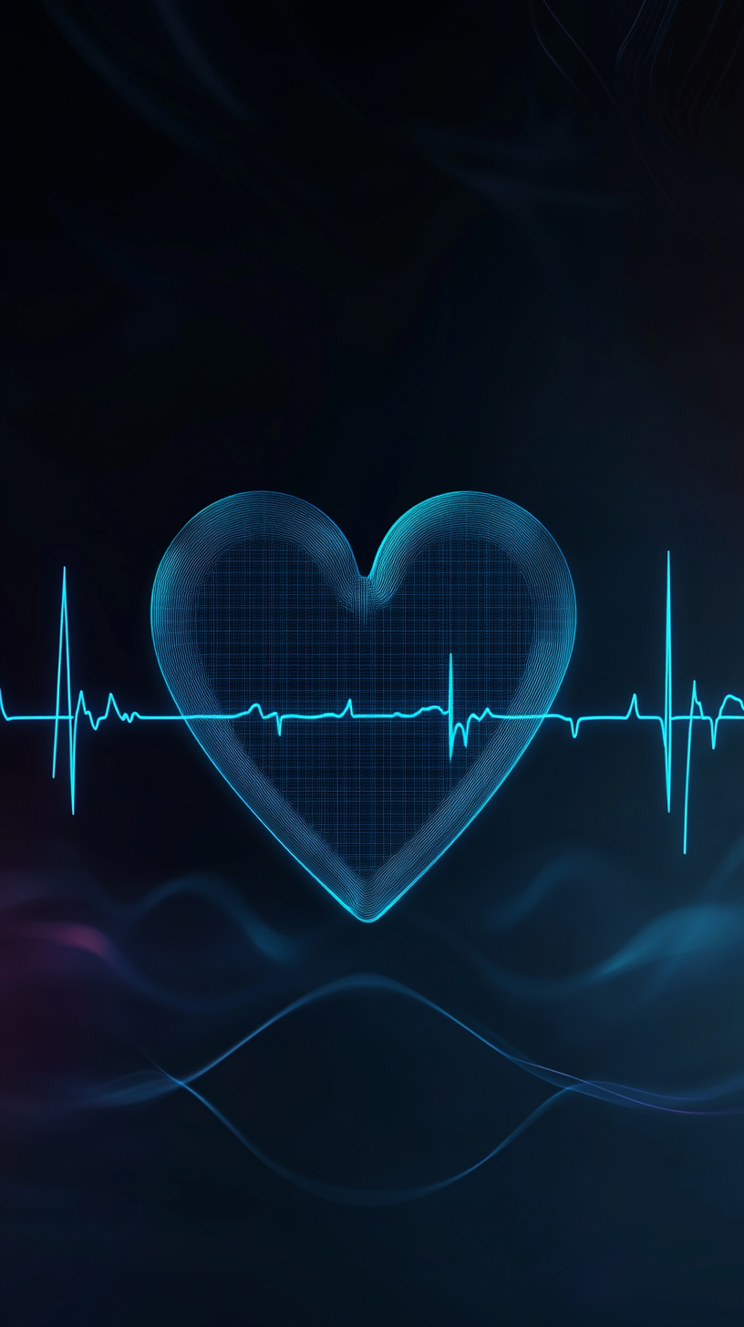 Mobile slide background with glowing heart monitor line.