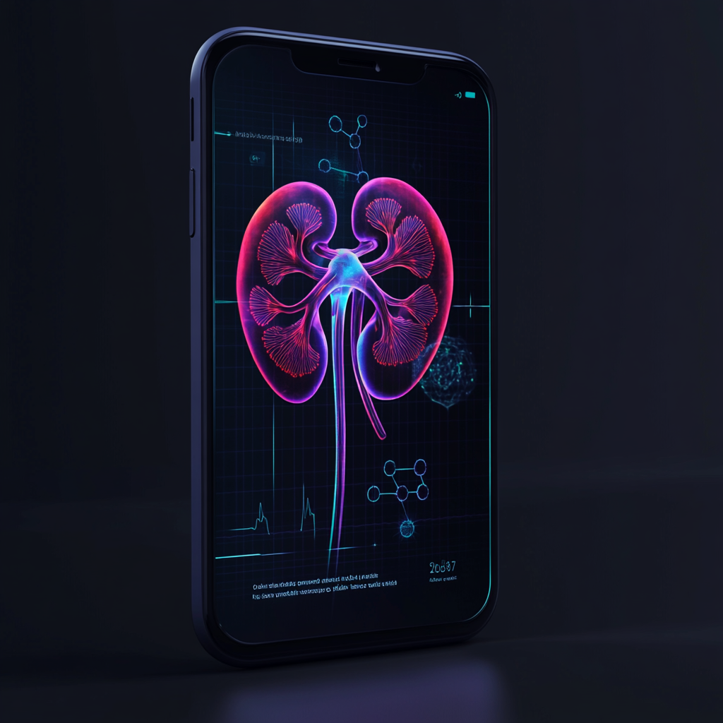 Mobile slide background with stylized kidney illustration.