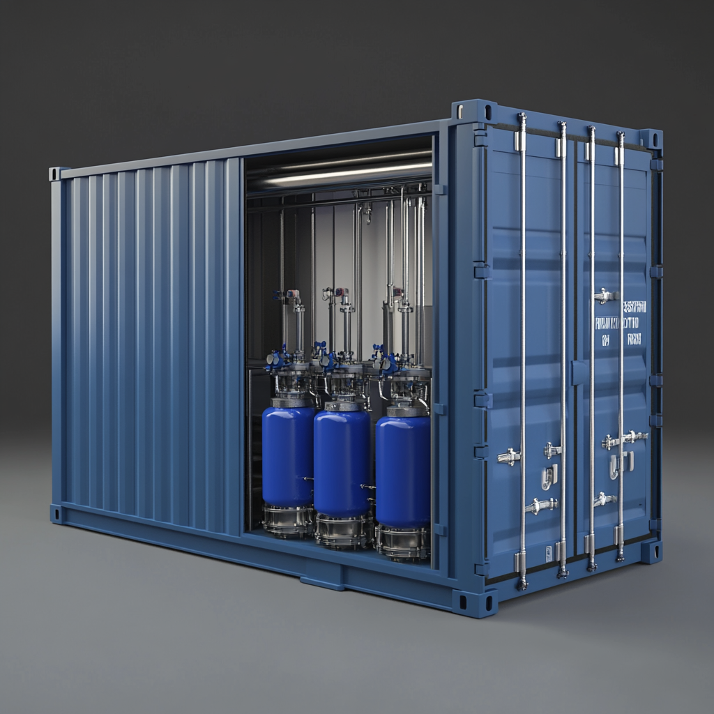 Model 20-foot container with vertical pressurized sand filters.