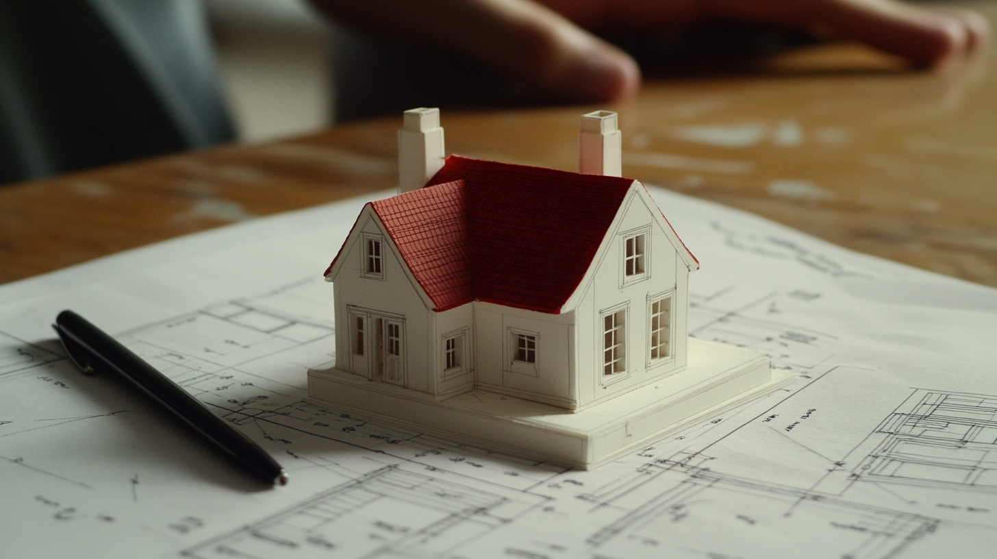 Model of White House on Blueprint with Human Hand