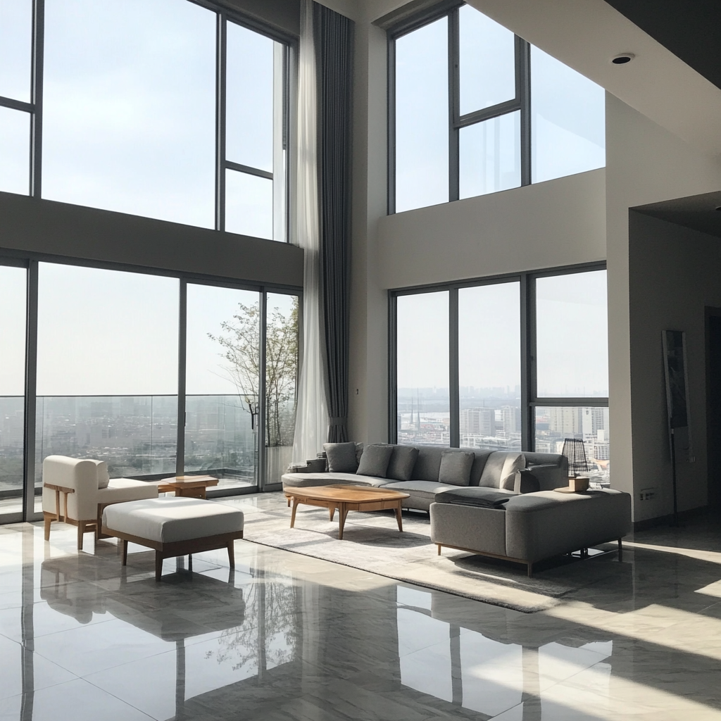 Modern, Bright Living Room with Floor-to-Ceiling Windows