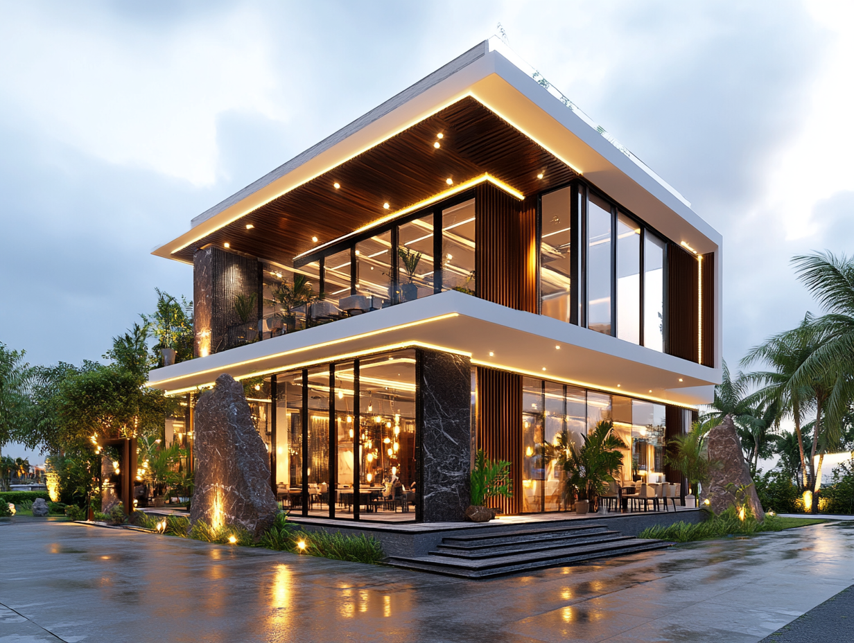 Modern 3-storey retail building with Balinese landscape