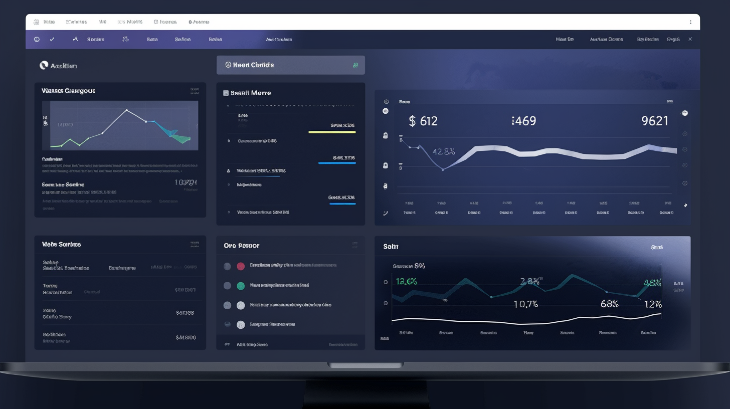 Modern CRM software interface with sales graphs and calendar