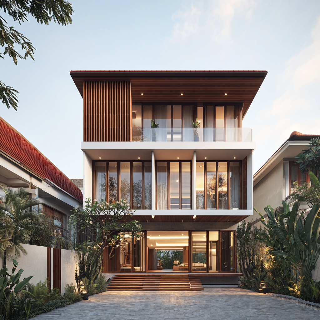 Modern Colonial Five-Story House with Red Tiles 