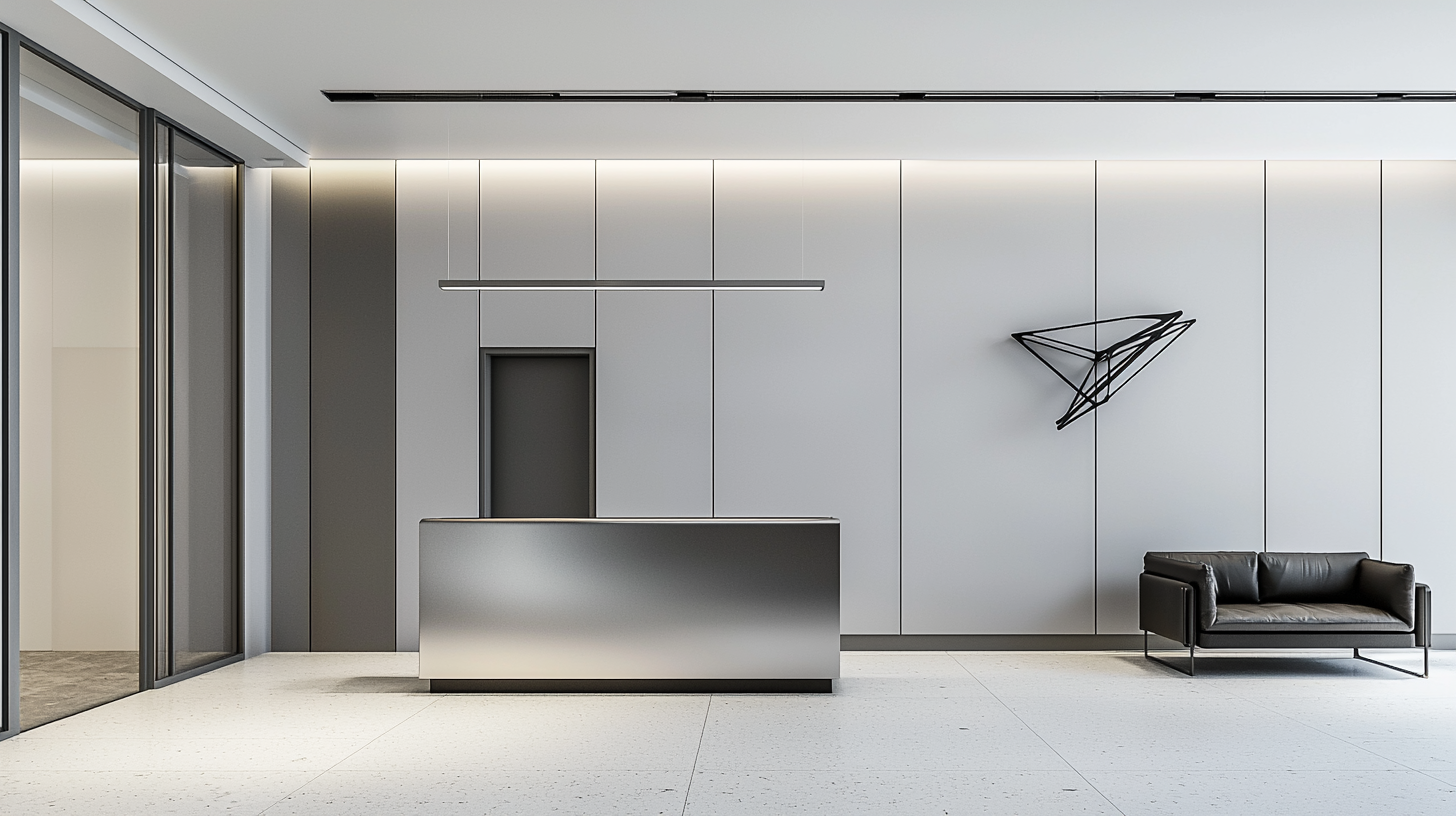 Modern Company Entrance Hall Design In Grey And White