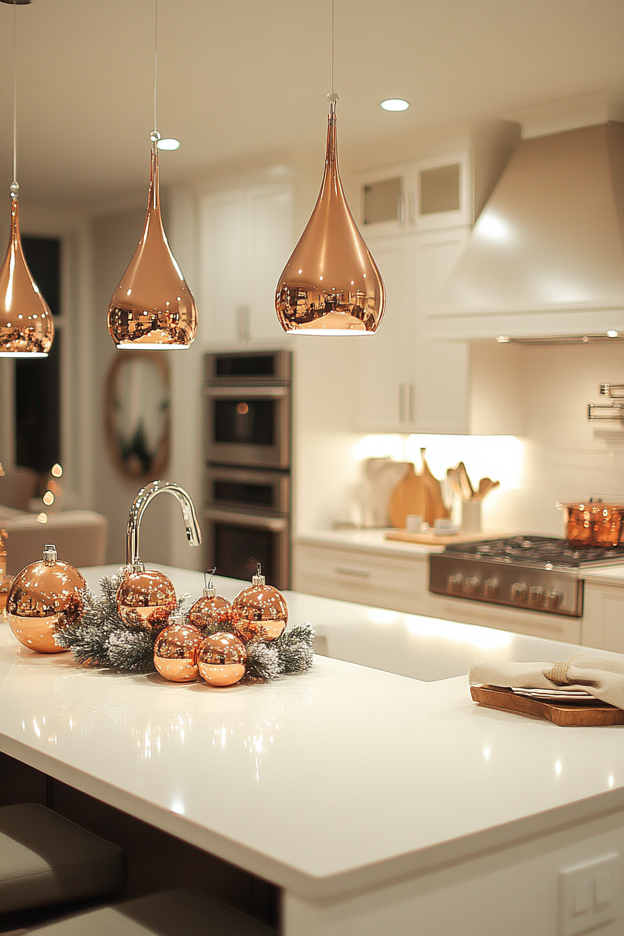 Modern Copper Cheer Kitchen Decor with Holiday Glow