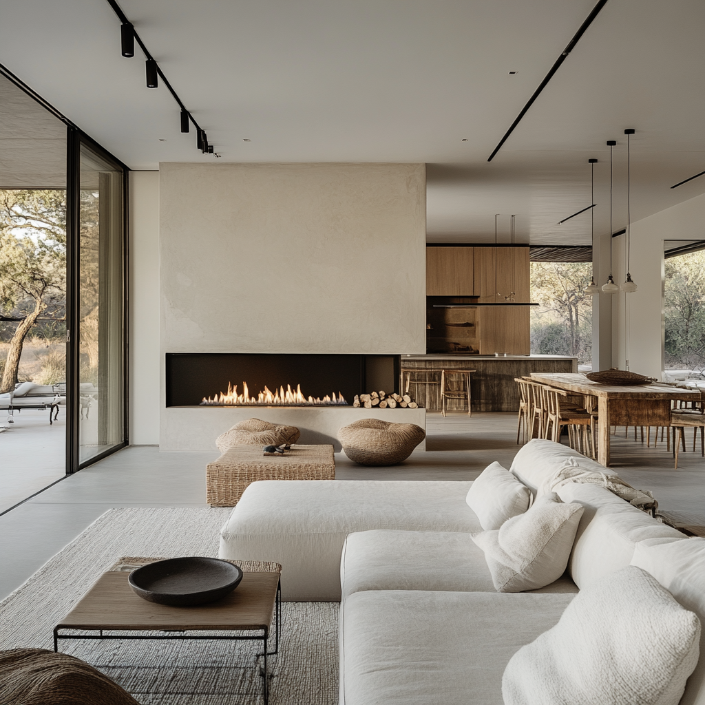 Modern Farmhouse Living Room with Gas Fireplace in Botswana 