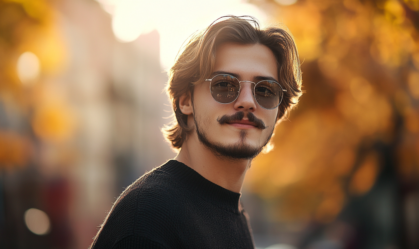 Modern Gen Z Man With Mullet and Moustache