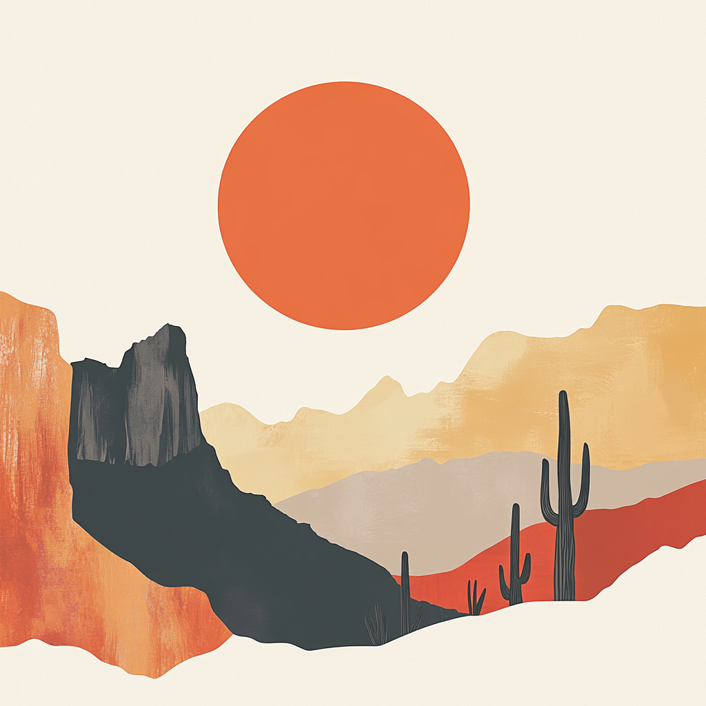 Modern Graphic Design Sunset Desert Collage Art