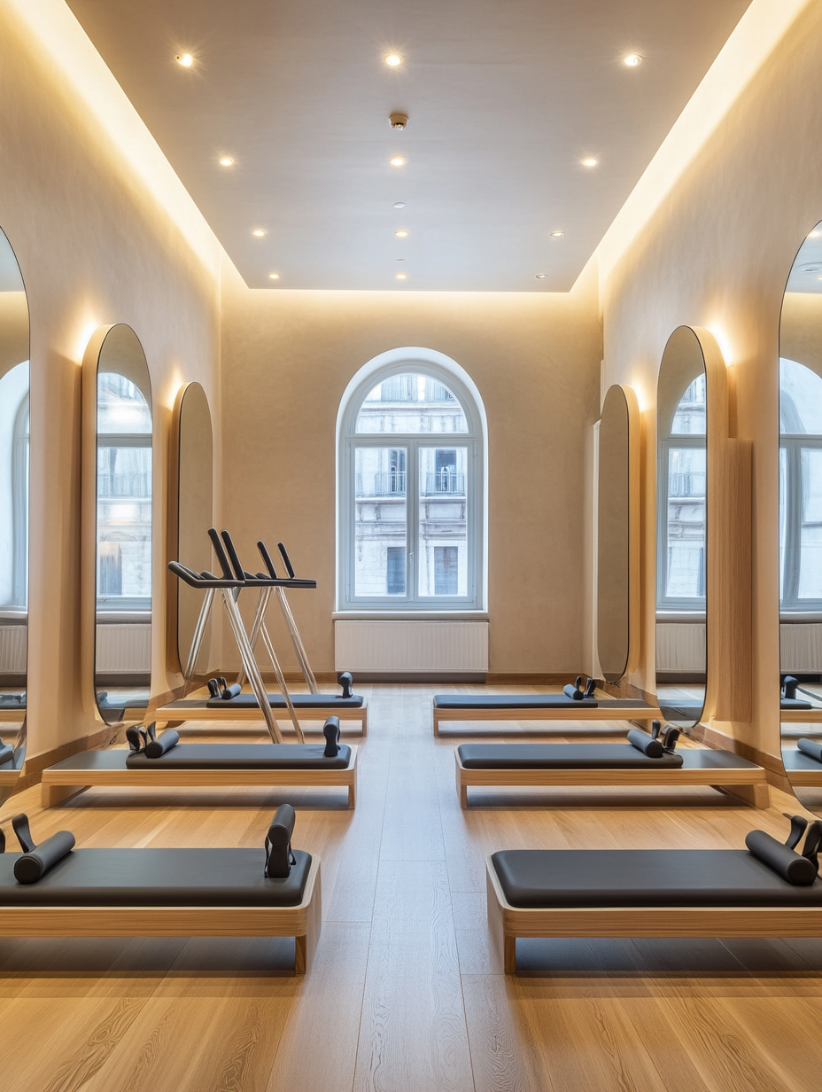 Modern Pilates Studio with Mirrors and Cadillac Bar