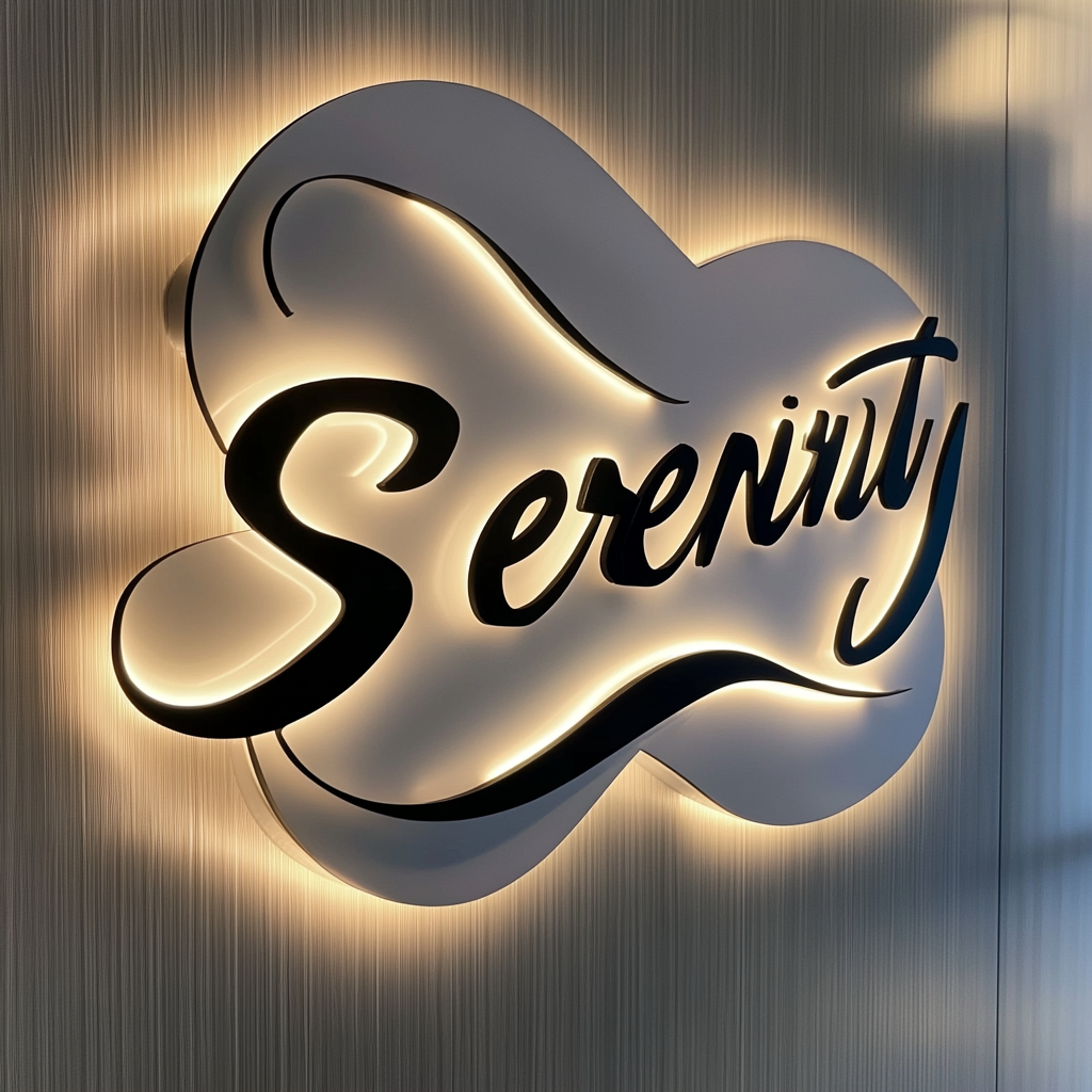 Modern Salon with 3D 'SERENITY' Metal Sign Installed