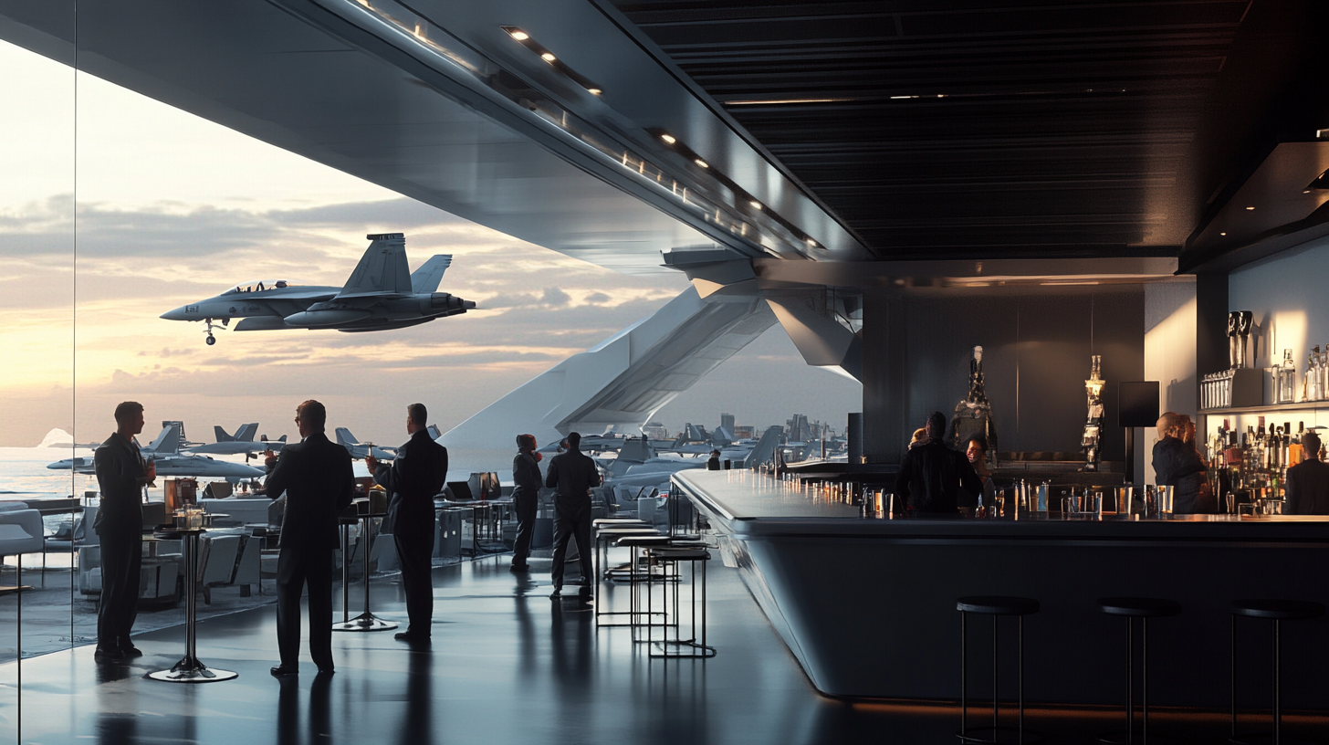 Modern U.S. Navy Aircraft Carrier Lounge Scene