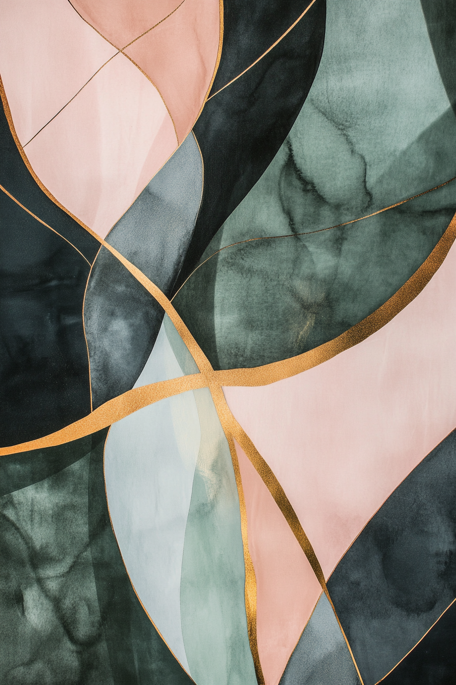 Modern abstract artwork with geometric shapes and watercolor washes.