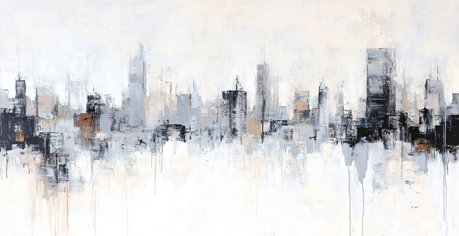 Modern abstract painting of Glasgow skyline with brush strokes.