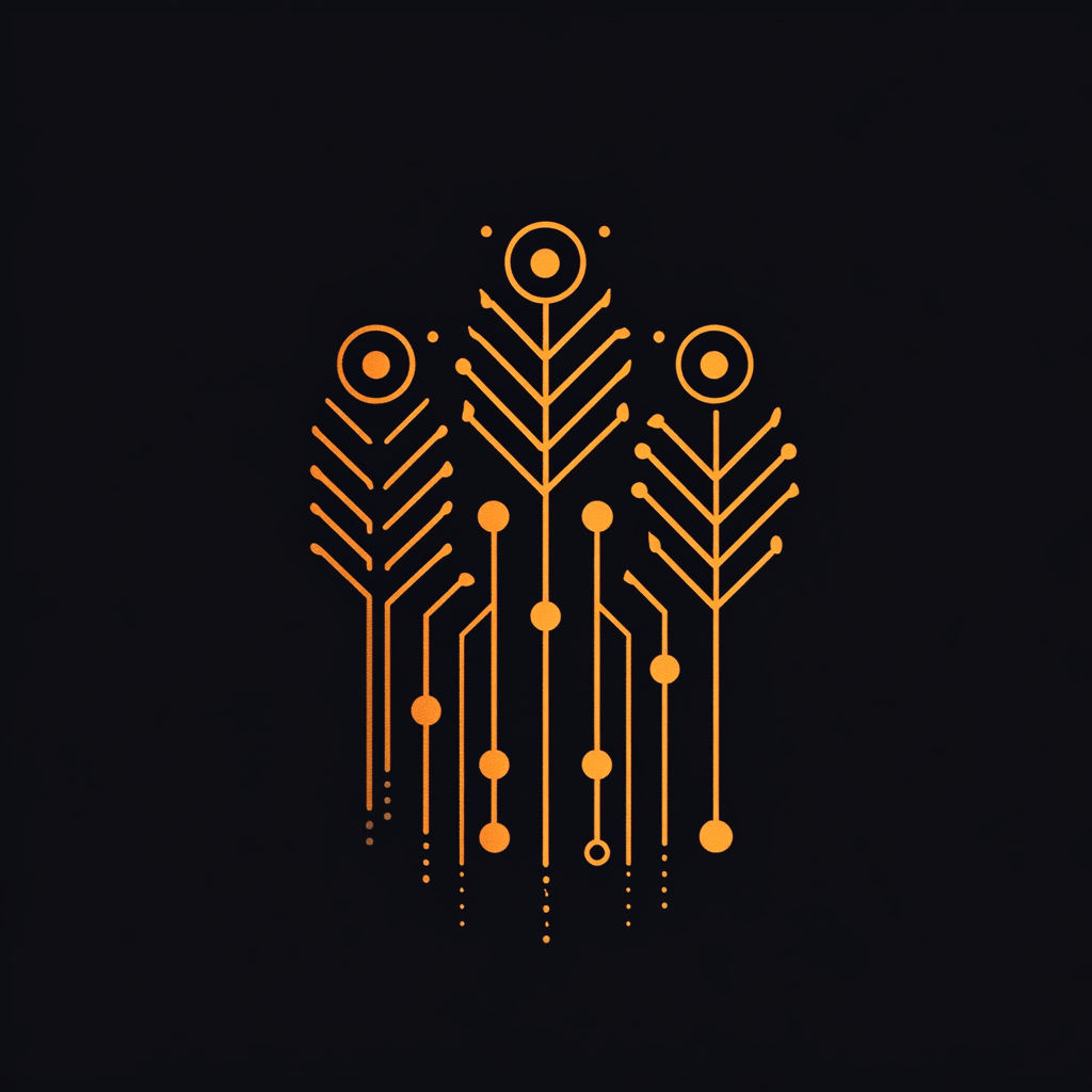 Modern agricultural field logo with digital circuit technology integration.