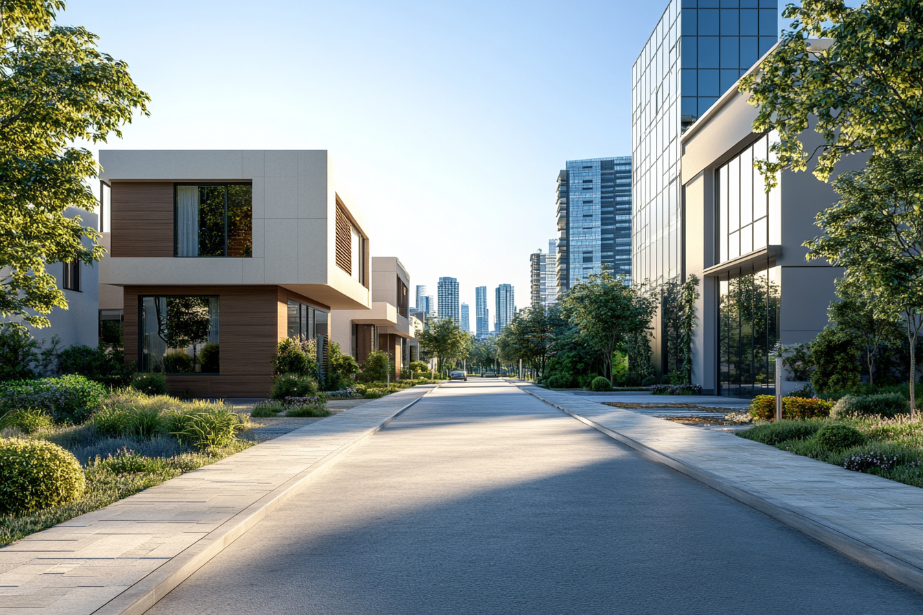 Modern city buildings on clean street