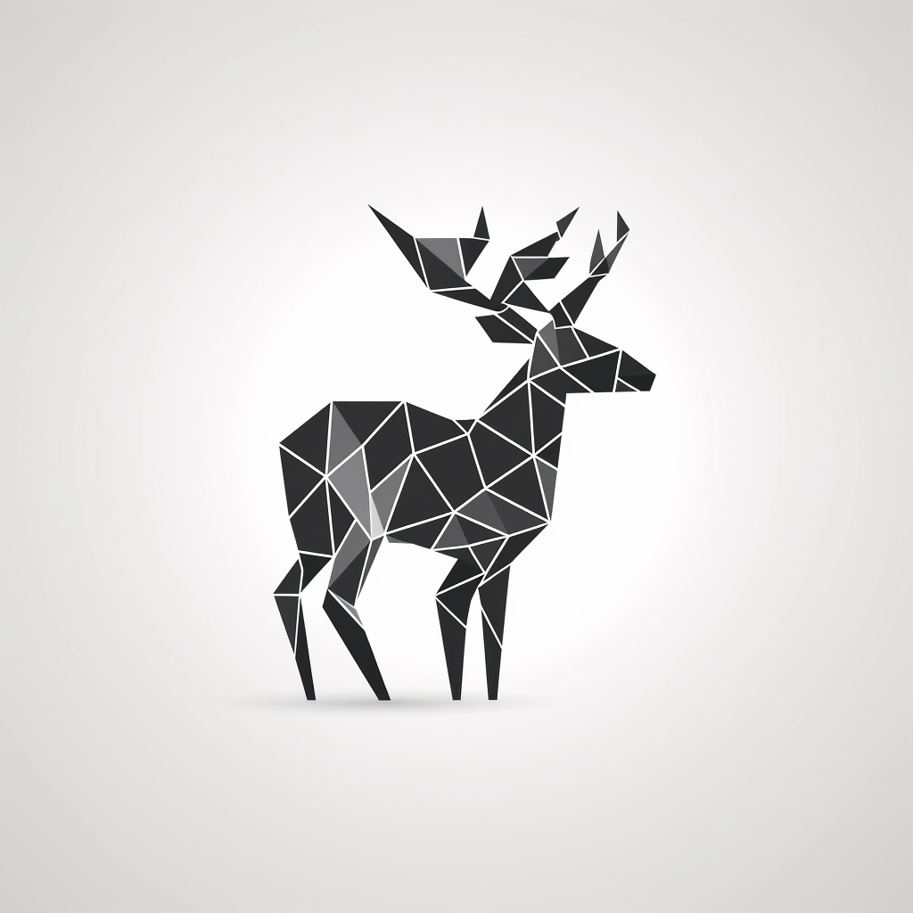 Modern geometric deer logo in black and white.