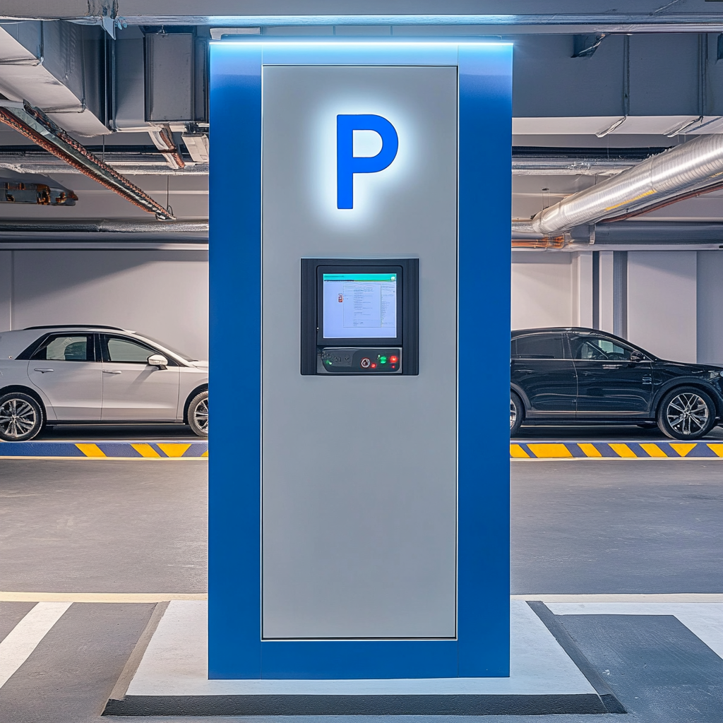 Modern parking lot entrance with P sign