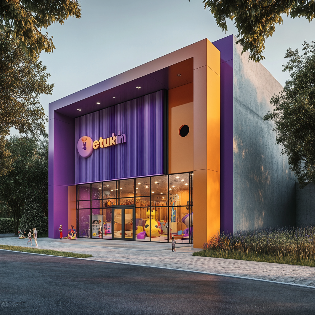 Modern playroom for kids with purple and orange colors